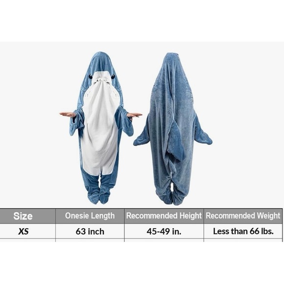 Children’s Flannel Shark Blanket/Onesie Fits Up to 65 llbs. Playful Soft Cozy - Picture 3 of 9